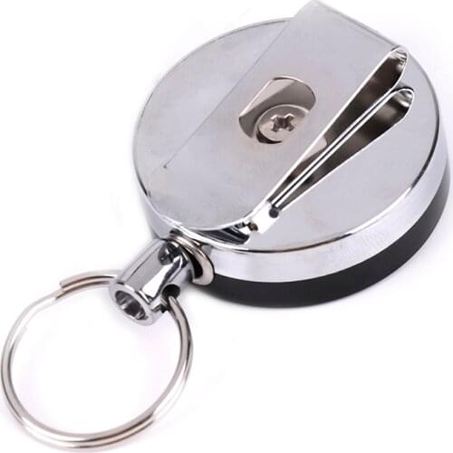 1PCS Portable Classic Casual Stainless Steel Badge Reel Retractable Key Ring Fashion ID Card Holder Clips