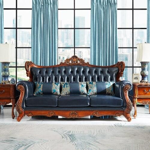 American style solid wood sofa 123 combination winter and summer dual purpose European style leather three person living room fu