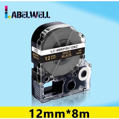 Labelwell SC12KZ label for Epson SC12KZ LK-4BKP 12mm printer ribbon Gold on Black for Epson Kingjim LW-300 LW-400 Label Maker