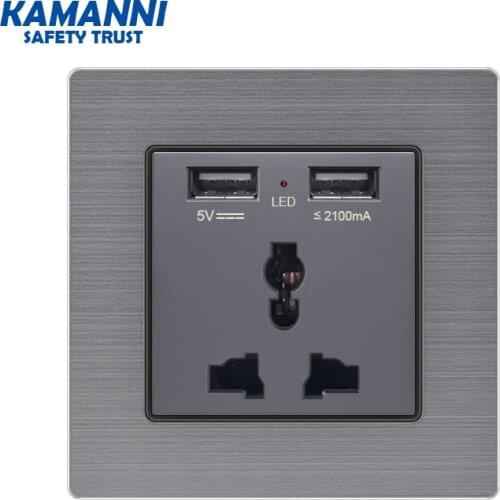KAMANNI US Socket Dual USB Port Socket Wall Charger Adapter Rechargeable 2A Wall Phone Charger Adapter Power Socket 16A Square