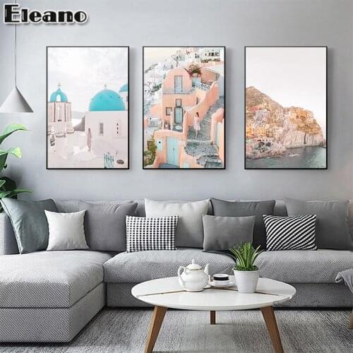 Canvas Painting for living room Diagon Alley blue pink Architectural landscape poster and Prints vintage decoration wall art