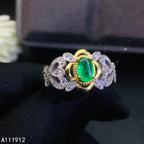 KJJEAXCMY fine jewelry natural Emerald 925 sterling silver new adjustable gemstone women ring support test lovely