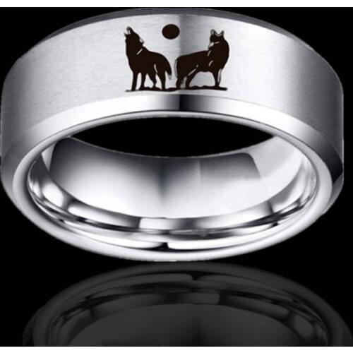 Mens Stainless Steel Howling To The Moon Wolf Ring Motorcycle Party Personality Animal Biker Ring Jewelry Gifts 8MM