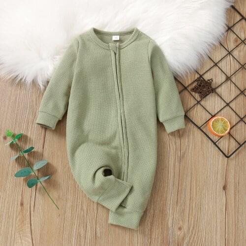 Infant Baby Girls Boys Jumpsuits Solid Color Long Sleeve Zipper Autumn Romper 0-18M