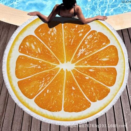 Lemon Kiwii Watermelon Pizza Print Seaside Beaching Swimming Towel Round Bath Towel Superfine Fiber Fringed Beach Towel