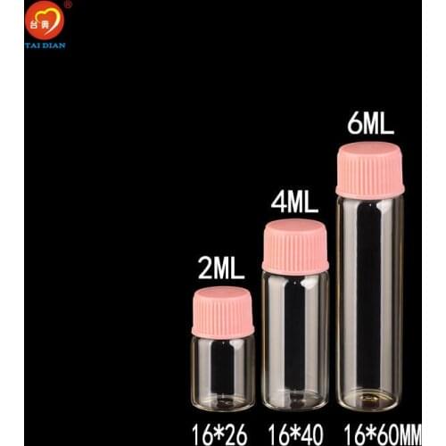 2ml 4ml 6ml Small Glass Bottles With Plastic Screw Pink Cap Transparent Mini Vials Plastic Bottles Jars Storage Bottles 100pcs