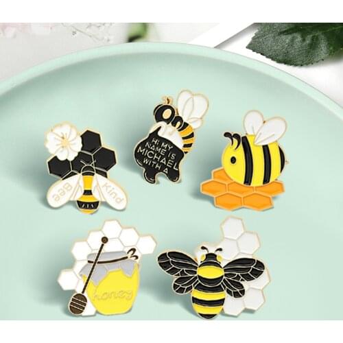Cartoon Bee Honey Enamel Pin Custom BEE KIND Save Bee Honeycomb Brooches Bag Clothes Lapel Pin Badge Honey Bee Jewelry Gift