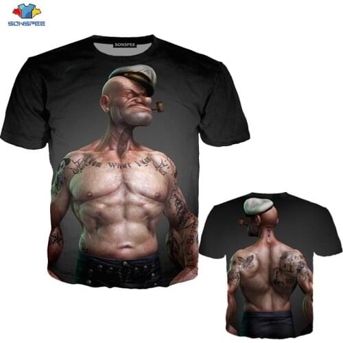 SONSPEE New 3D Summer Fitness Mens T-Shirt Funny Anime Popeye tshirt Pipe Gangster Brother Shirt Cool Captain Smoking Kids Tees