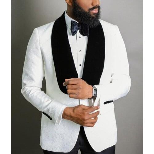 Lilac Pattern Men Suits 2 Pieces Black Shawl Lapel Costume Homme Groom Tuxedos Wedding Bridegroom Blazer 2 Pcs(Jacket+Pants)