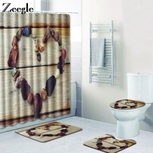 Valentines Day Bath Mat Set Shower Curtain 180x180 Anti Slip Bath Carpet Bathroom Cover Toilet Seat Decoration Toilet Bath Set