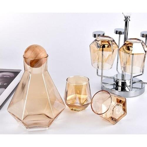 Luxury Diamond Shape Crystal Glass Water Kettle Cup Set Clear Diamond Cold Water Jug Juice Beverage Pitcher Jugs Home Drinkware
