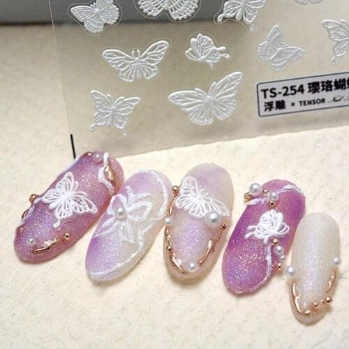 Nail Sticker Engraved Butterfly Shape Mini Pretty Pink Color Butterfly Shape Charm Decals for Manicure