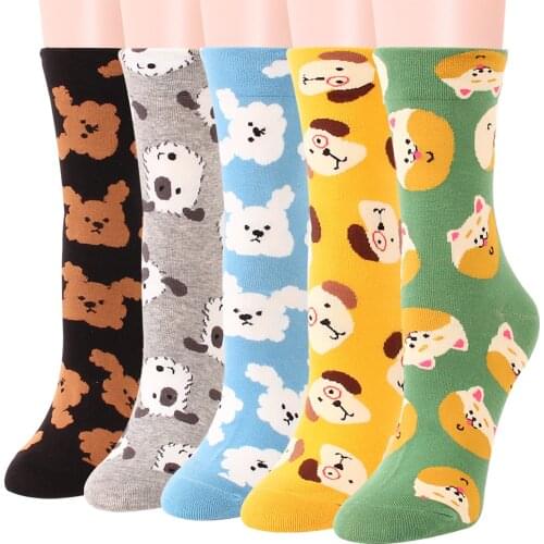 12 Pairs Cartoon Womens Breathable Cotton Socks Cute Lovely Animal Pattern Girl Sock Combed of Pure Cotton Female Socks Lot