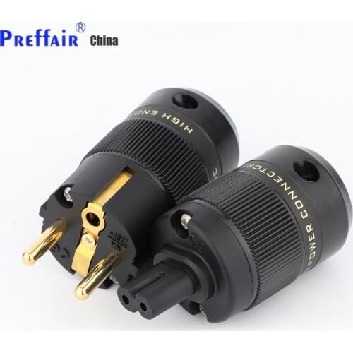 Pair Preffair Gold plated Figure 8 C7 & Schuko Power Plug hifi Audio speaker amplifier AC Power cord IEC