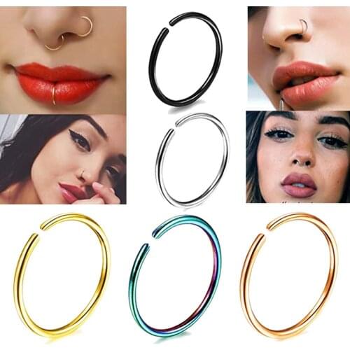 2pcs 20G 0.8mm Thin Fake Nose Ring Septum Helix Nostril Piercing Labret Lip Fake Piercing Titanium Cartilage Fake Earrings Hoop
