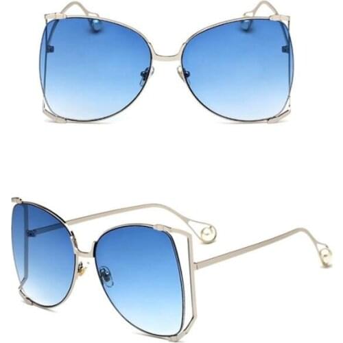Hot metal Sun Glasses New European and American pearl style Hollow-out glasses large frame women sunglasses big size glasses