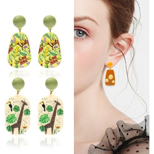Explosive Acrylic Embossed Three-dimensional Printing Popular Animal Leaf Pattern Earrings Female Wild Hot-selling Earrings