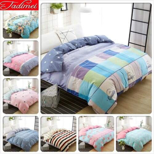 Blue Grey Plaid 1 piece Duvet Cover Adult Kids Child Soft Cotton Bed Linen Single Full Queen King Size Quilt Bedding Bag 180x220