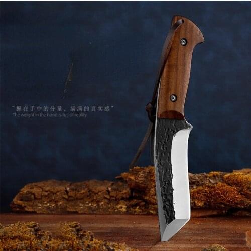 Outdoor Straight Knife Forged Jungle Hunting Survival Knife Camping Pocket Knife Self-defense Survival High Hardness Sharp Saber