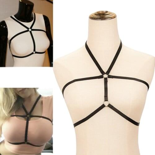 HANAERNES Adjustable Open Chest Body Belt Suspender Women Black Body Harness Sexy Goth Harness CropTop Bondage Harness Cage Bra