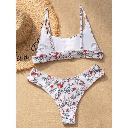 Sexy little flowers swimsuit women 2021 printed bikini split swimsuit ladies white low waist swimwear Sexy Bikinis women Push Up