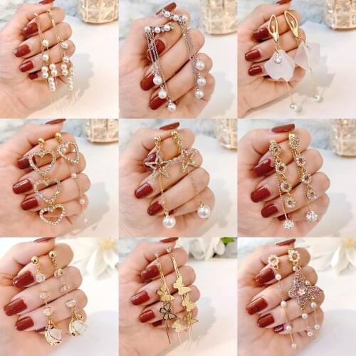 Tassel Rhinestone Earrings Exquisite Pentagram Heart Star Moon Golden Party Wedding Fashion Jewelry for Women Bijoux Wholesale