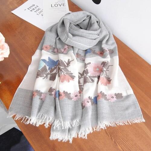 14 Colors Wool Embroidery Top Quality Shawl Ethnic Pashmina Long Scarf Light Scarf Wrap Spring Autumn Use