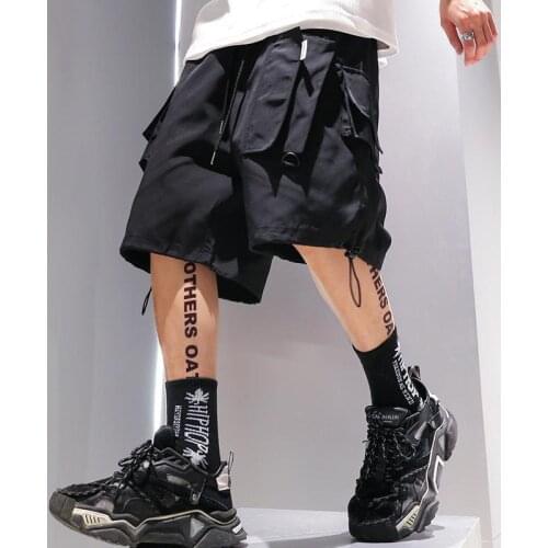 Summer Shorts Cargo Pants Men Joggers Black Stylish Pocket Ribbons Japanese Fashion Streetwear Hip Hop Shorts Male Casual Pants