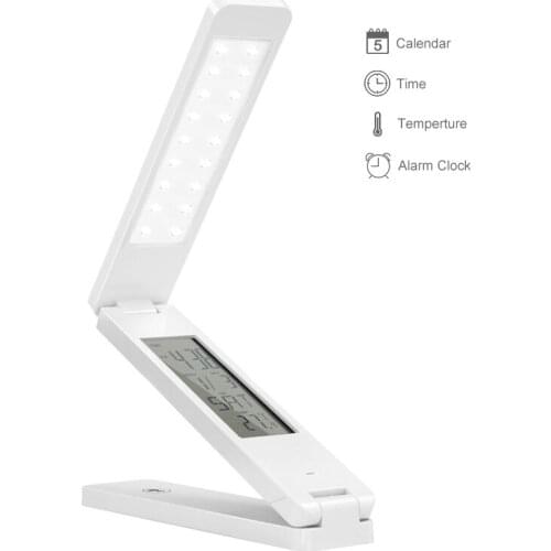 Dimmable Protect Eyesight Foldable Reading Light Table Lamp Touch Control Calendar Alarm Clock Rechargable usb Desk Lamp Camping