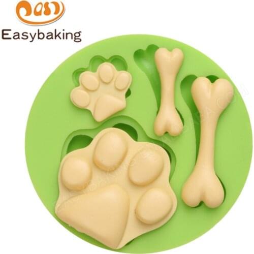 Food Standard Dog Bone and Footprint Fondant Silicone Molds for Microwave Cake 4 Cavity Round Mould