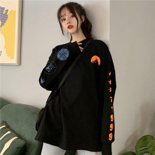 Oversize Letter Printed Sweatshirts Hoodies Women Loose Casual Pullover Cute Jumpers Top Long Sleeve O-Neck Streetwear Tops M-XL