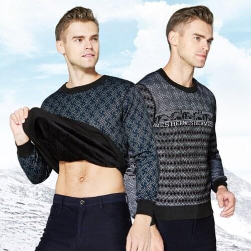 New Sale Men Winter Cotton Jacquard Thermal Underwear Thicken Warm Undershirt Wearable Cozy Long Johns Sets