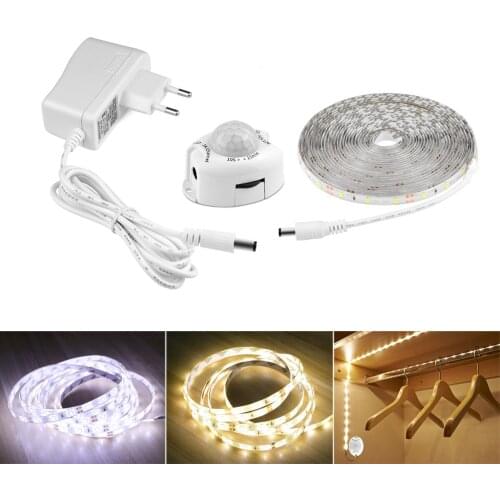 Smart Auto ON OFF Pir Motion Sensor Led Strip 60leds/m Waterproof For Kitchen Cupboard Backlight Night Lamp with DC 12V Adapter