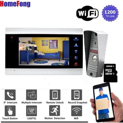 【1200TVL】Homefong 7 Inch Smart IP Video Intercom Wifi Door Phone Doorbell Camera Record SD Card Motion Detection IP65
