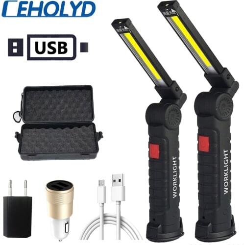 USB Rechargeable With Built-in Battery Set Multi Function Folding Work Light COB LED Camping Torch Flashlight