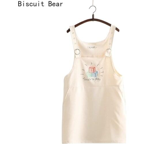 Spring Women Spaghetti Strap Dress Letter Embroidery Hight Waist Sleeveless Mini Dress Lady Cute Wear Dress 2021 New Clothes