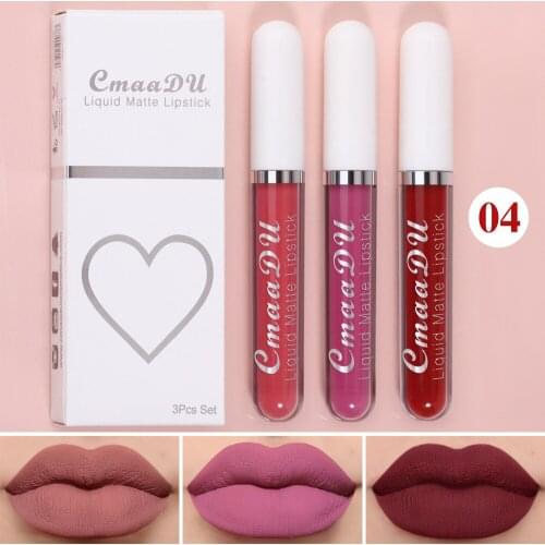 Waterproof Velvet Matte Lip Gloss 3 Color/set Long Lasting Lipstick Long-lasting Moisturizing Lip Tint Cosmetics Female Makeup