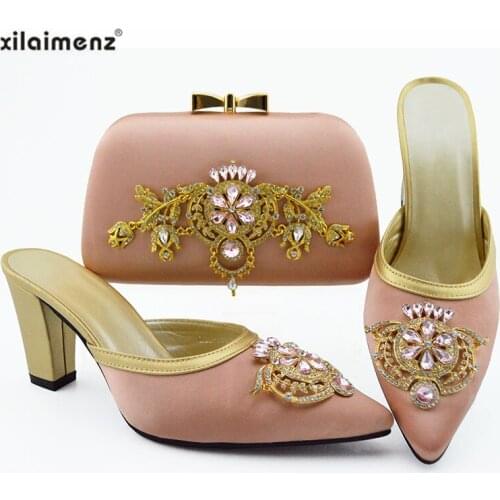 High Quality African Party Crystal Pointed Toe Slipper And Bags Set Elegant Pumps Women Shoes And Bags Set For Wedding Dress