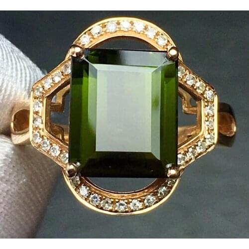 Fine Jewelry Real Pure 18 K Gold Jewelry 100% Natural Green Tourmaline Gemstones 4.2ct Diamonds Males Wedding Fine Mans Rings