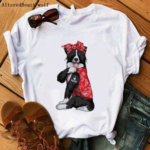 Border collie I Love Mom funny t shirt women casual white harajuku dog MAMA t-shirt short sleeve graphic tee women clothes 2021