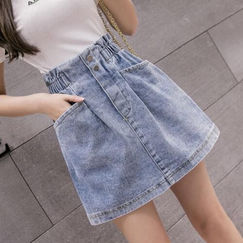 Elastic High Waist Denim Skirt 2021 Woman Skirts Mini Jean Skirts Pockets Casual Streetwear Female A-line Sexy Black Skirts