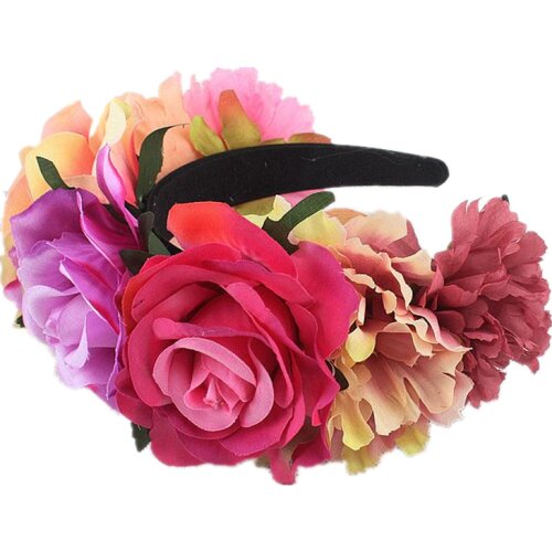 Womens Hawaiian Stretch Rose Flower Head buckle Floral Crown Christmas Tiara Day of The Dead Headband Costume Mexican Headpiece
