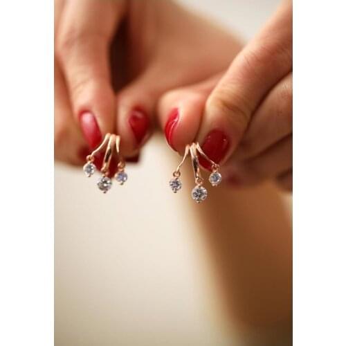 SRO Fashion Triple Zircon Stone Rose Plated Sterling Silver Italian Earrings Modern Design Premium Jewelry For Women Hand Made