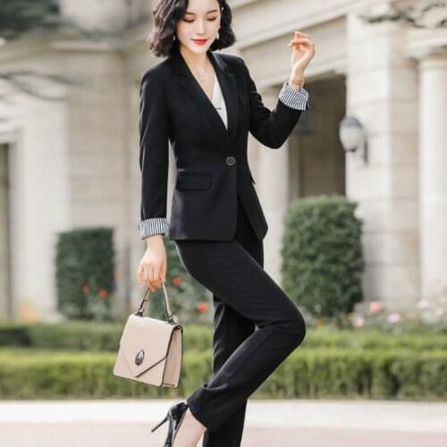 Ladies suit autumn and winter new long-sleeved black waist slim suit jacket trousers set two-piece temperament women
