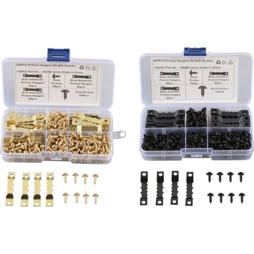 100Pcs Double Sided Sawtooth Hangers Hanging Picture Photo Wall Oil Frame Hooks With 200Pcs DIY Screws Hardware Accessories Tool
