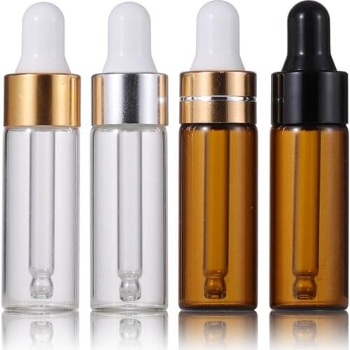 100Pcs 1/2/3/5 ML Clear Glass Essential Oil Aromatherapy Dropper Bottles Rose Gold Cap Reagent Drop Eye Liquid Pipette Bottle