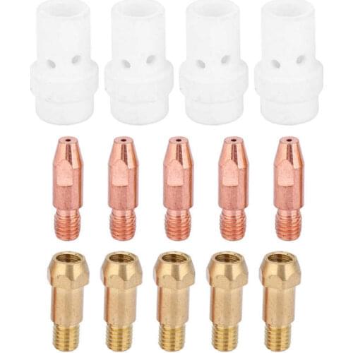 14Pcs 1mm Contact Tip Gas Nozzle Diffuser Tip Holder Set For Binzel 36KD MIG Welding Torch Consumables Replacement Accessories