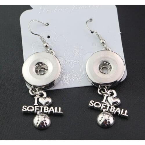 19styles to choose! Diy Snap Jewelry I Love Softball 18mm Snap Metal Button Charm Earrings For Women Girls Dangle Earrings