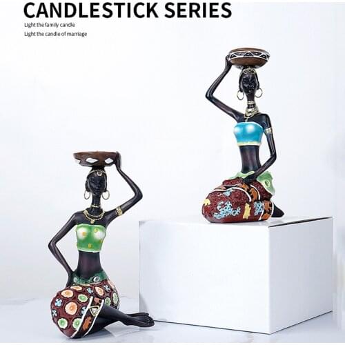 2pcs/set Retro Style African Woman Candlestick Decoration Lady Figurines Candle Holder for Interior Sculptures Home Decor Gift