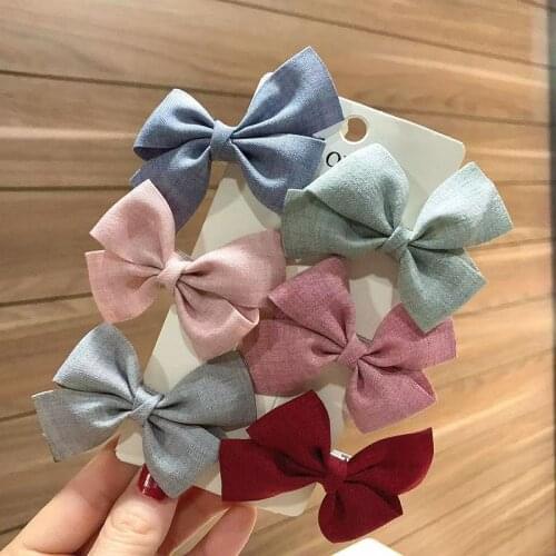 2 piece in) Sweet Girls Solid color fabric ribbon handmade bowknot alligator hair clip Barrettes Hair deco Accessories